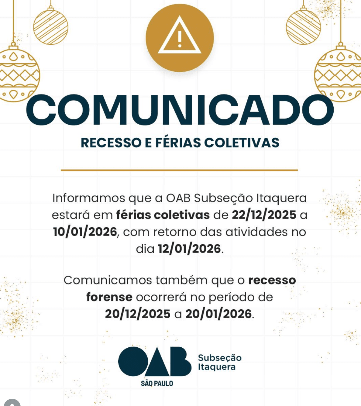 Comunicado: Férias Coletivas