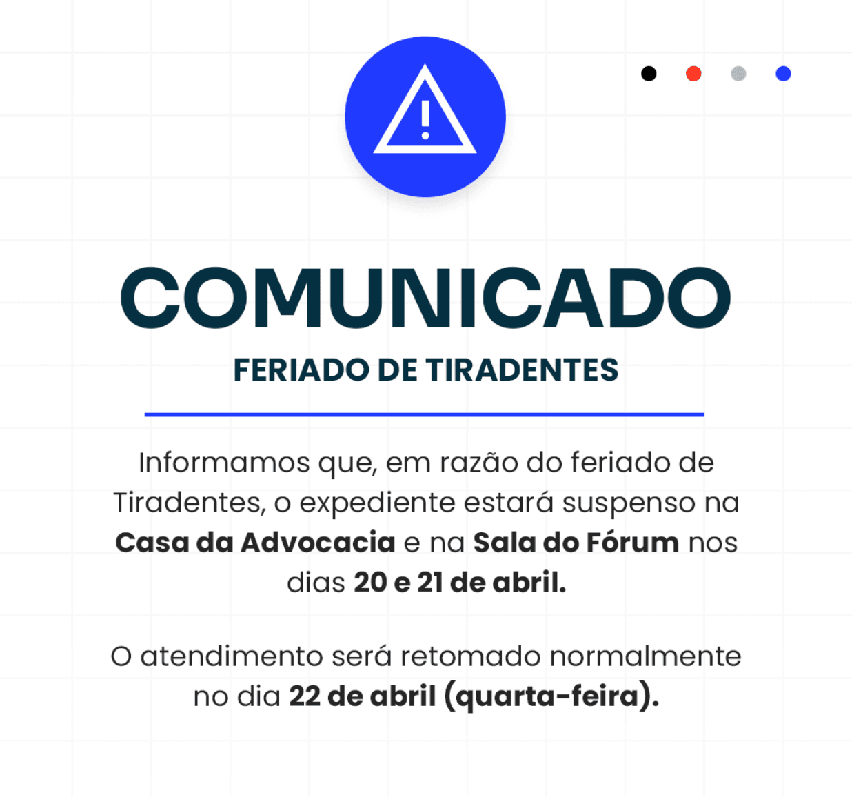 Comunicado: Expediente Feriado de Tiradentes