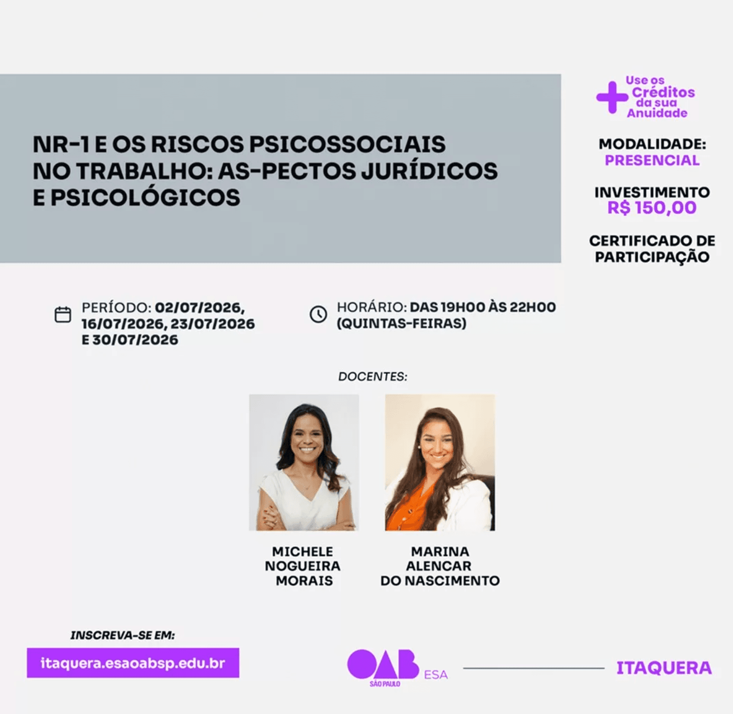 📙 ESA Itaquera: NR-1 e os riscos psicossociais no trabalho: aspectos jurídicos e psicológicos